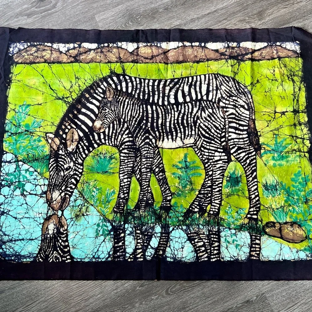 VTG Batik Wall Hanging Hand Dyed Textile Art Boho Global World Decor Africa